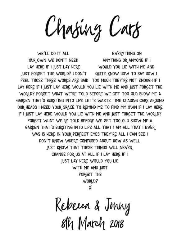 Aprender acerca 70+ imagen letra chasing cars en español Viaterra.mx