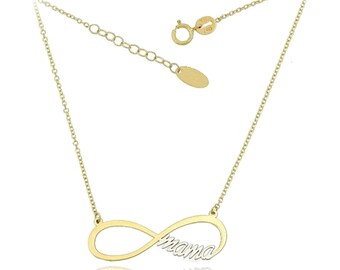 Infinity gold necklace with the word mom