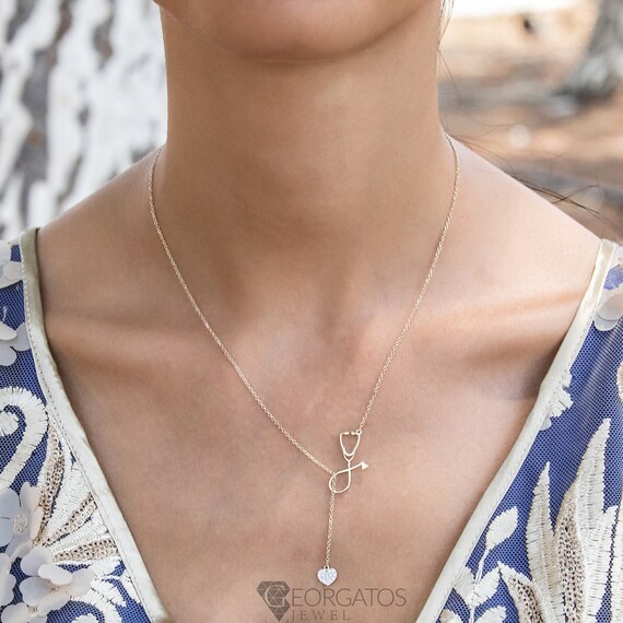 Necklace With Stethoscope Gold women Gold Necklace 9ct With