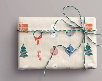 Kerst inpakpapier | Kleurrijke abstracte feestelijke cadeauverpakking | Geïllustreerd vakantie-inpakpapier | Milieuvriendelijke, recyclebare cadeauverpakking