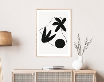 Black and White Abstract Shape Print | Mid Century Modern Wall Monochrome Wall Art |  Geometrical Poster | Wall Decor