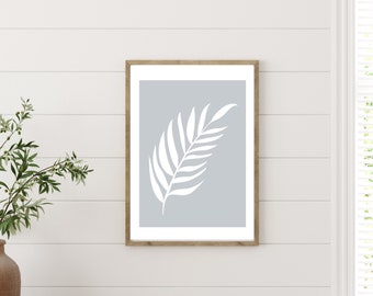 Kamerplant moderne kunst aan de muur | Blauwe en grijze bladplant Art Print | Botanisch woonkamerdecor | Muurdecoratie