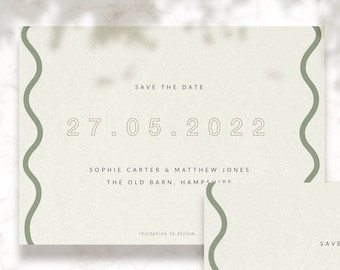 Modern, Simple Save the date card | Minimalist, luxury Wedding | Scalloped detail invitation