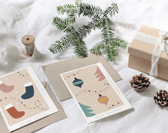 Christmas Card Set | Modern luxury Illustrated Greeting Cards | Illustrated Festive Holiday card | Abstract Christmas Cards