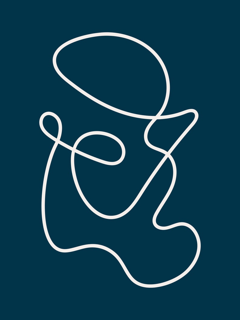 Set of 2 Blue Line Art Printable Wall Art Mid Century Modern Etsy