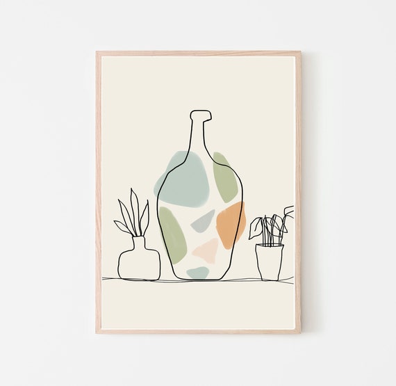 Botanical Abstract Colourful Print | Modern houseplant wall art | Blue, green and Orange Poster | Living Room Wall Decor Art