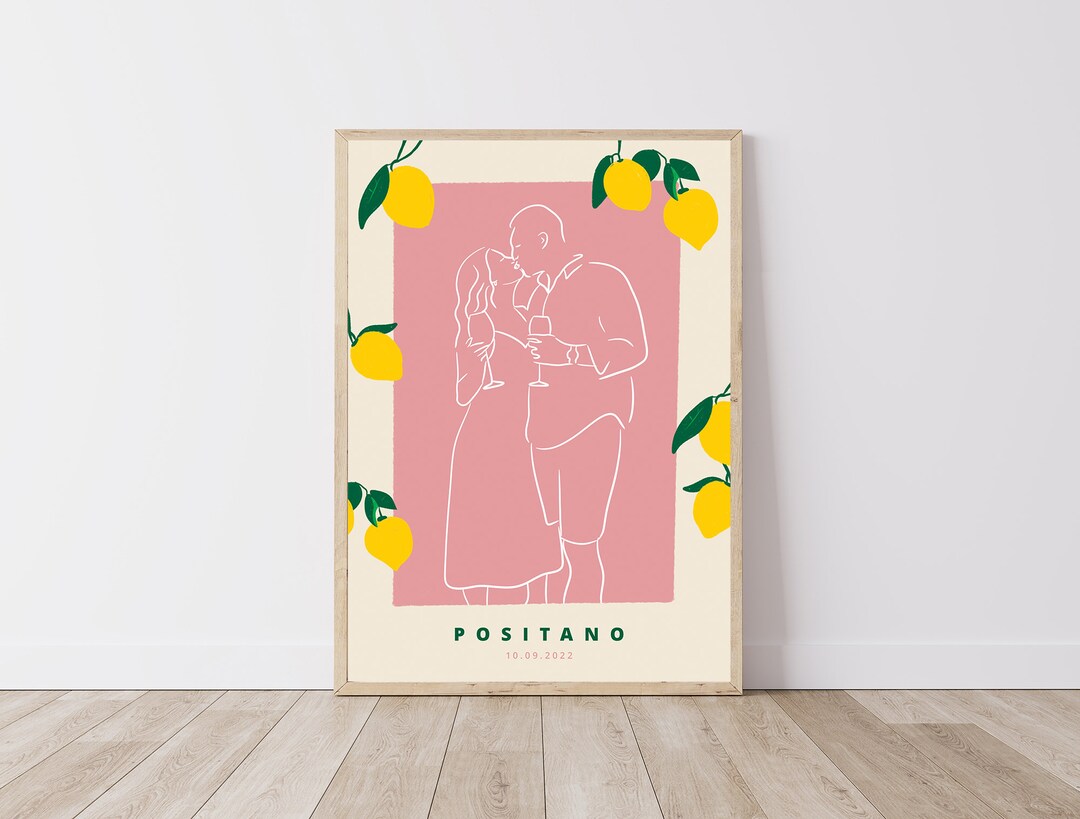 Couples Personalised Line Art Print Wedding or Engagement Colourful