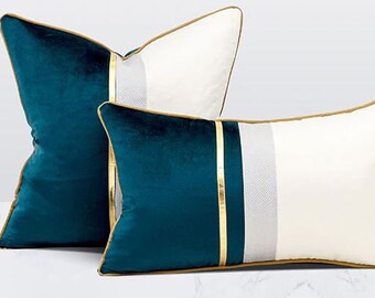 Dark teal pillow | Etsy Deep Blue Pillow Case | Blue and gold
