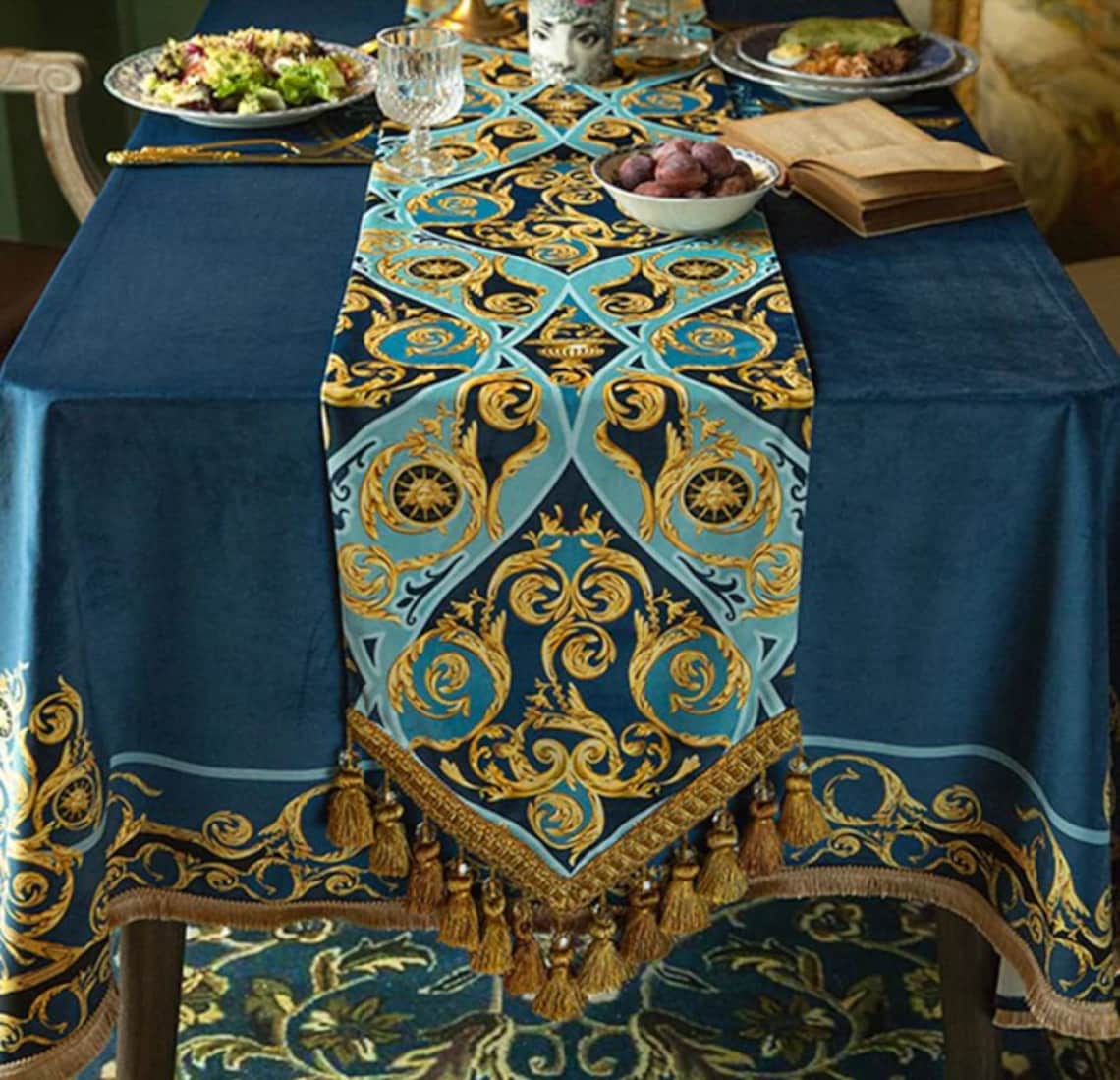 Velvet Luxury Designer Tablecloth Table Runner Tassel Palace Etsy