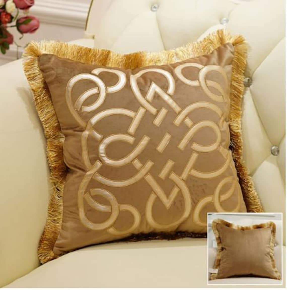 Luxury Designer 45 x 45cm square Cushion Cover Tan Beige Brown Etsy
