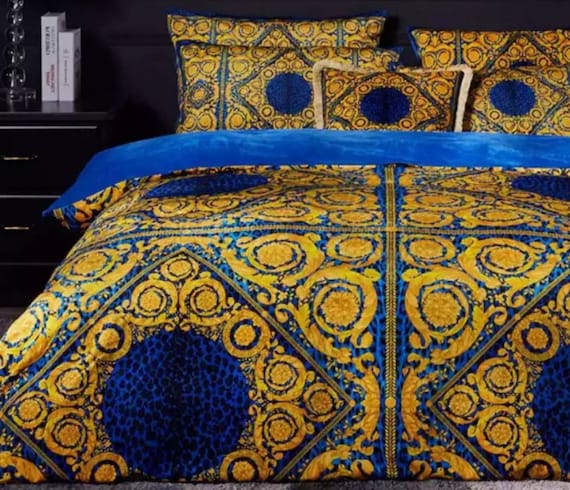 Luxury Designer Bedding Set Duvet Cover Pillowcasesbed Sheet Luxury Designer Bedding Set Duvet Cover, Royal Blue And Gold Bedding Sets
