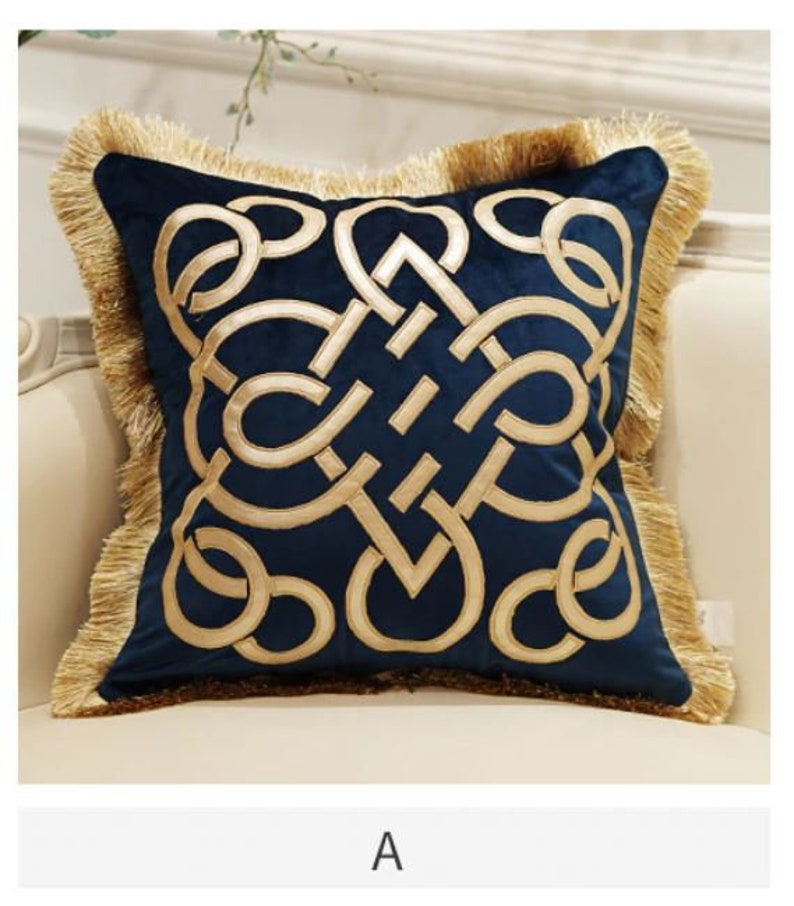 Luxury Designer 50 x 50cm square Cushion Cover Navy Gold Etsy