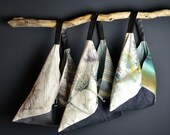 Eco Origami Bag - Folded Japanese shoulder bag, handmade from recycled textiles. Tote, Bento, Boho, Hobo, Market, Beach, Shopping, Handbag.