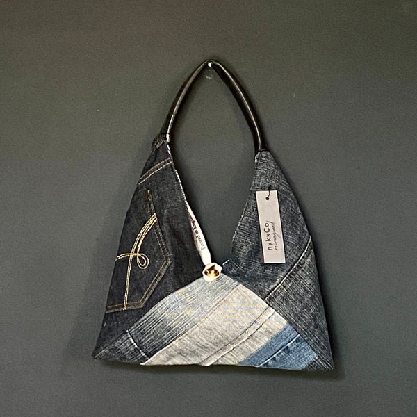 Eco ORIGAMI  Shoulder Bag - Reimagined & folded from recycled Denim, Designer lampshade offcuts. Blue or Black. Custom made.