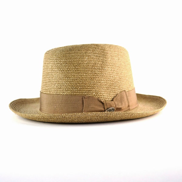 RARE Bailey - RATTAN Straw Fedora. Wide Brim Summer Trilby.  Bailey of Hollywood. Travel Hat. Free Delivery