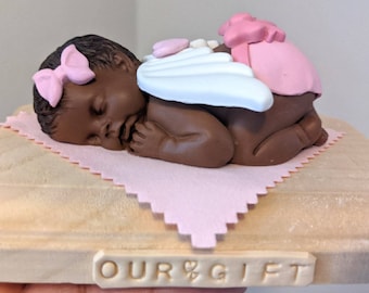 Custom Black Brown Angel Baby Remembrance Keepsake Stillbirth Miscarriage Infant Loss Ornament Memorial Gift Personalized Baby Loss Figurine