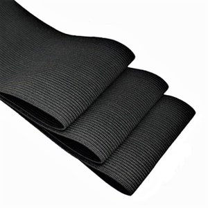 May include: Three rolls of black elastic fabric, folded and stacked on top of each other. The fabric has a textured, woven appearance.