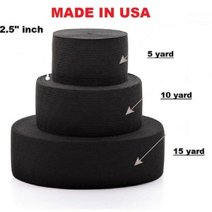 2.5&quot; inches wide elastic band  black (5 /10 /15  yard )  high quality Black, White MADE IN USA