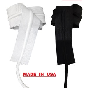 May include: White and black 1 1/2 inch drawcord elastic. Made in USA. High quality.