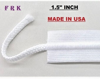 Drawstring elastic 1.5" inch wide 5/10/15/20 yards white ( Made in USA ) Free Shipping
