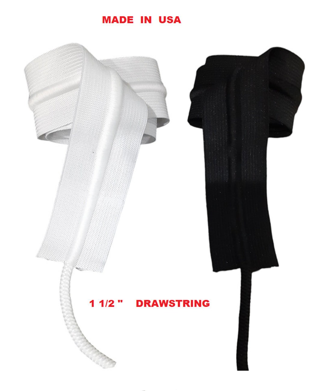 Drawstring 1 1/2 Inch Wide 25 Yards White / Black ( Made in USA ) Free ...