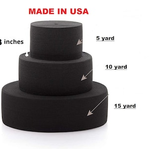 Black elastic 3&quot; Inch wide 5/10/15 yard of high quality sewing elastic 34 gage MADE IN USA