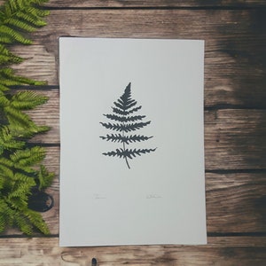 Original un-framed lino print - Fern design - Hand printed original linocut design - A4 size