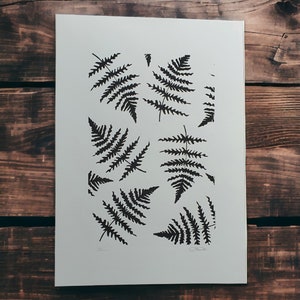 Original un-framed lino print - Fern design - Hand printed original linocut design - A3 size