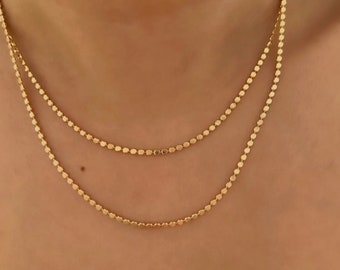 2 mm 14K Solid Gold Winzige Gold Disc Halskette, kleine Perlen Gold Halskette, Solid Gold Disc Halskette, Feine Punkte Halskette, winzige Perlen Halsband