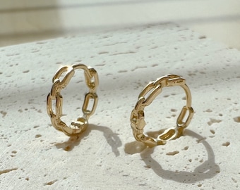 14K Solid Gold Hoop Earrings, Gold Hoop Earring, solid gold hoop, dainty interlock hoops, link chain hoop