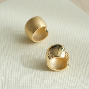 14K/18K double sided  solid gold thick chubby Huggie Earrings, big ball earring, chunky ball hoop, small ball earrings,  Brushed Earring