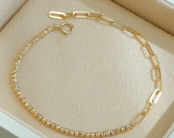 18K Solid Gold Paperclip Bracelet. Adjustable. 750 Purity