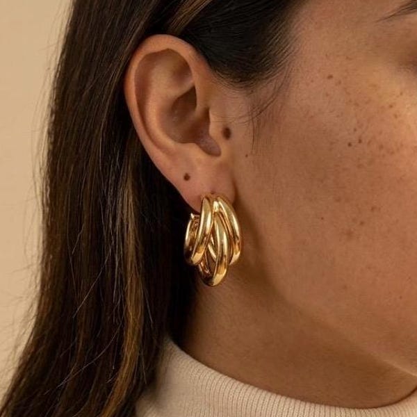 18K Solid Gold Large Trio Earrings, Trio Circle Hoop, solid gold hoop, Huggie Hoop Earrings, Triple Circle Earrings