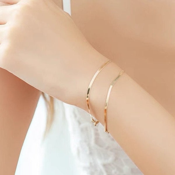18K Solid Yellow Gold Herringbone Chain bracelet, 2.6MM,  Snake Chain bracelet, 18K Herringbone bracelet, 18K flat bracelet