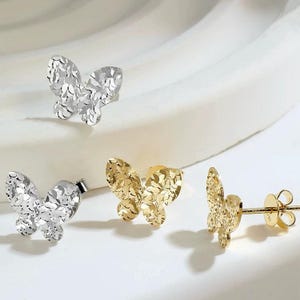 18K SOLID GOLD Dangling Butterfly Hoop Earrings,Huggie hoop earring butterfly, butterfly earrings, butterfly huggie, Small Butterfly Studs
