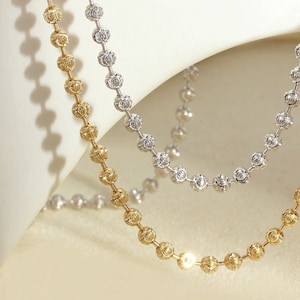 18K SOLID GOLD beads bracelet, solid gold stacking bracelet, dainty chain bracelet, gold layer bracelet, gold bead bracelet