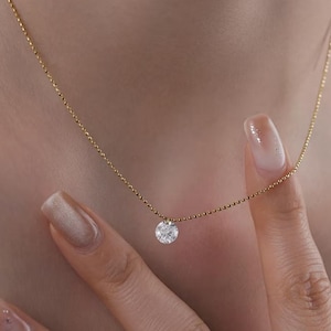 18K Solid Gold 0.7ct Dangling Diamond Necklace, Single Diamond Necklace,  mini diamond Necklace, solitaire diamond necklace