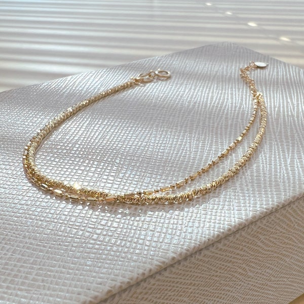 18K SOLID GOLD beads bracelet, solid gold stacking bracelet, dainty chain bracelet, gold layer bracelet, gold bead bracelet