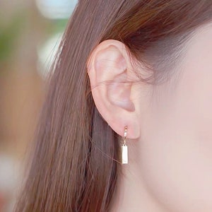 10k solid Gold bar Dangle earrings, Bar Earrings, Bar Huggie Earrings, Bar Hoop Earrings, Gold Bar Earrings image 4