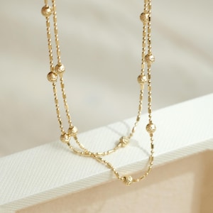18K Solid Gold Tiny Gold Ball Disc Necklace, Small Beads Gold Necklace, solid Gold Disc Necklace, Τiny Dots Necklace, tiny beads choker