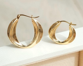 18K Solid Gold Hoop Earrings, Gold Hoop Earring, Solid Gold