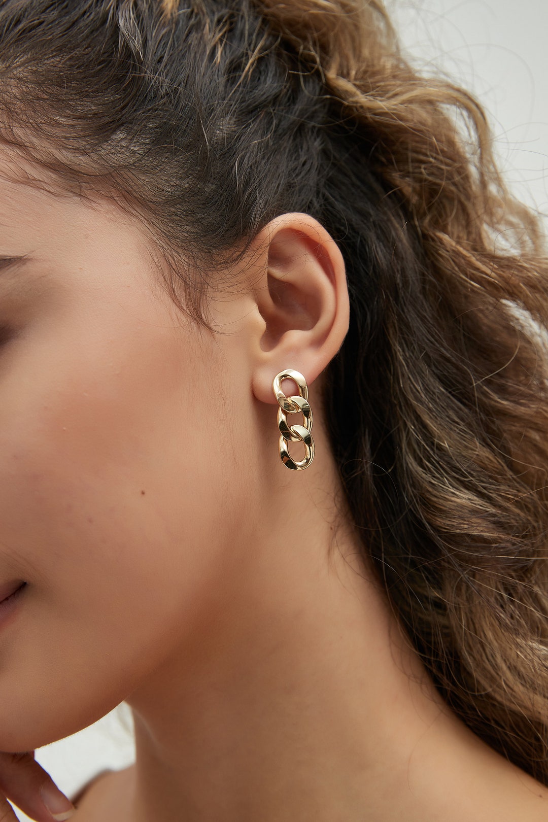 14k Solid Gold Long Link Chain Earrings, Chain Earrings, Solid Gold