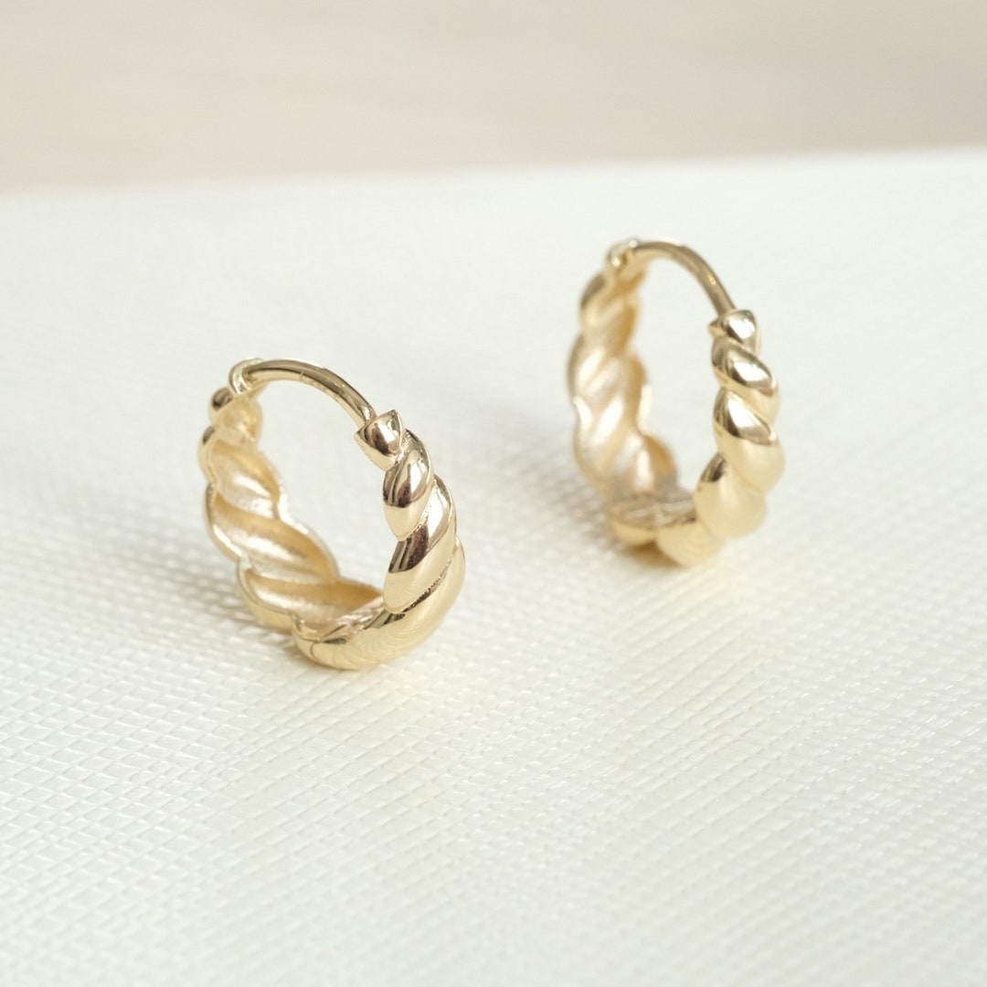 14K Solid Gold Hoop Earrings, Gold Hoop Earring, Solid Gold Hoop, Huggie Hoop Earrings,croissant ...