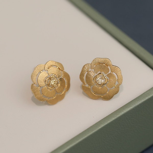 18K Solid Gold Pearl Ohrringe, Gold Hoop Ohrring, Hoop aus solidem Gold, Solid gold Blume Ohrring, Blume Perle Ohrringe