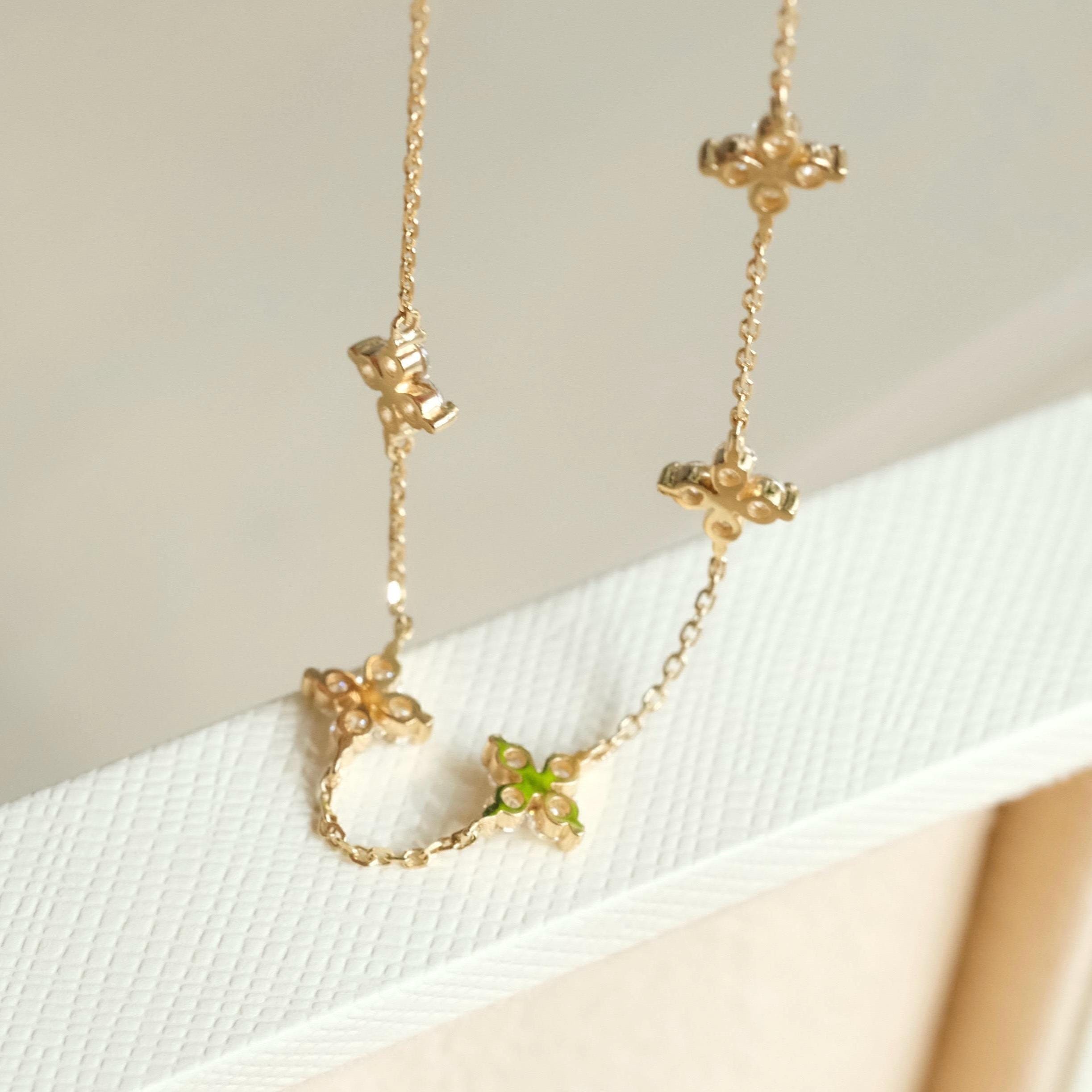 18K SOLID GOLD Clover Bracelet, Solid Gold Flower Bracelet