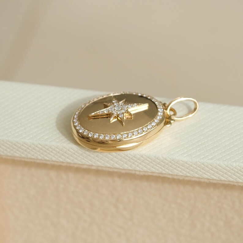 Opening Star Locket 14K Solid Gold Locket, Custom Photo Pendant, Gold Locket With Picture ...