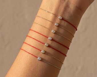 18K SOLID GOLD red string bracelet with diamond / solid gold Lucky Bracelet/Red string minimalistic wish bracelet/friendship bracelet
