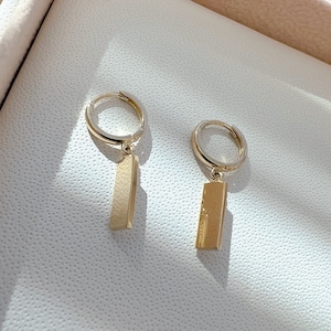 10k solid Gold bar Dangle earrings, Bar Earrings, Bar Huggie Earrings, Bar Hoop Earrings, Gold Bar Earrings image 1