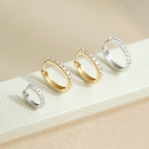 18K Solid Gold Yellow Gold/Rose Gold/ White Gold 5mm/6mm/8mm/10mm/13mm Natural Diamond Hoop Earring, Dainty diamond hoop, small diamond hoop