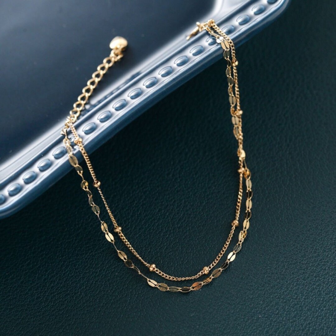 14K SOLID GOLD Beads Bracelet, Stacking Bracelet, Solid Gold Paper Clip